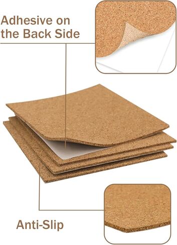10 PCS Self-Admive Cork Sheets 11.81 × 11.81 بوصة ، 1 مم (0.04 بوصة) ، نسيج الفلين للوقود ، زينة الجدران ، الحرف اليدوية ، حفل زفاف ، بطانة درج ، دعم لاصق in Kuwait