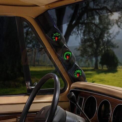 GlowShift Diesel Gauge Package Compatible with Dodge Ram Cummins First Gen 1986-1993 - Tinted 7 Color 60 PSI Boost, 1500 F Pyrometer EGT & Transmission Temp Gauges - Black Triple Pillar Pod in Saudi Arabia