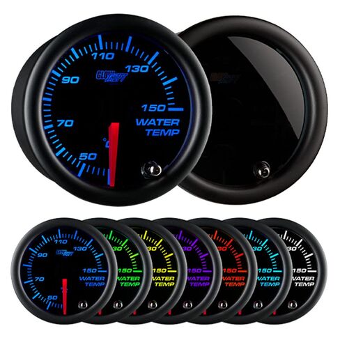 طقم قياس درجة حرارة مبرد الماء GlowShift ملون 7 ألوان 150 درجة مئوية - يشتمل على مستشعر إلكتروني - قرص أسود - عدسة مدخنة - للسيارة والشاحنات - 2-1/16 بوصة 52 مم in Kuwait