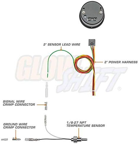 طقم قياس درجة حرارة مبرد الماء GlowShift ملون 7 ألوان 150 درجة مئوية - يشتمل على مستشعر إلكتروني - قرص أسود - عدسة مدخنة - للسيارة والشاحنات - 2-1/16 بوصة 52 مم in Kuwait