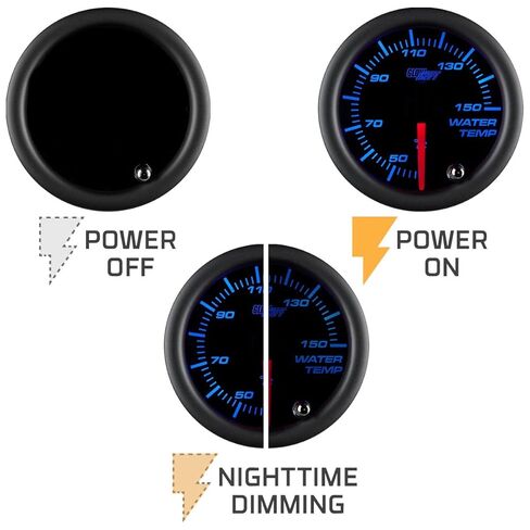 طقم قياس درجة حرارة مبرد الماء GlowShift ملون 7 ألوان 150 درجة مئوية - يشتمل على مستشعر إلكتروني - قرص أسود - عدسة مدخنة - للسيارة والشاحنات - 2-1/16 بوصة 52 مم in Kuwait