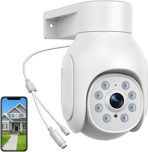 كاميرا أمان سلكية Camcamp 2K في الهواء الطلق، كاميرات سلكية للتسجيل 24/7 لأمن المنزل، عرض 360 درجة، تتبع تلقائي مع تنبيهات ضوئية صوتية، رؤية ليلية ملونة كاملة، مقاومة للماء (2.4 جيجا هرتز واي فاي فقط) in Kuwait