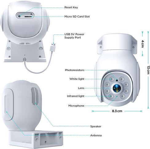 كاميرا أمان سلكية Camcamp 2K في الهواء الطلق، كاميرات سلكية للتسجيل 24/7 لأمن المنزل، عرض 360 درجة، تتبع تلقائي مع تنبيهات ضوئية صوتية، رؤية ليلية ملونة كاملة، مقاومة للماء (2.4 جيجا هرتز واي فاي فقط) in Kuwait