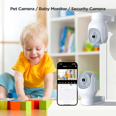 كاميرا أمان سلكية Camcamp 2K في الهواء الطلق، كاميرات سلكية للتسجيل 24/7 لأمن المنزل، عرض 360 درجة، تتبع تلقائي مع تنبيهات ضوئية صوتية، رؤية ليلية ملونة كاملة، مقاومة للماء (2.4 جيجا هرتز واي فاي فقط) in Kuwait