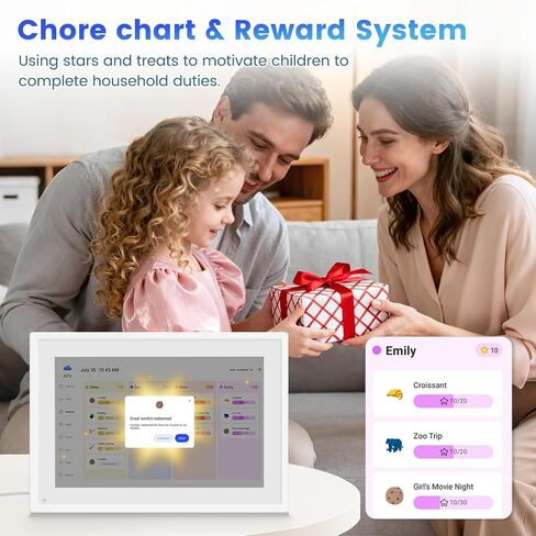 تقويم رقمي مقاس 10.1 بوصة، شاشة تفاعلية تعمل باللمس بتقنية IPS عالية الدقة، مخطط عائلي ذكي، تقويم ذكي لجدولة سلسة، إطار صورة رقمي لعرض الصور/مقاطع الفيديو in Kuwait