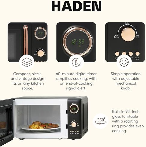 Haden 700 Watt 0.7 Cubic Foot Microwave Oven with Digital Controls, Defrost, and Instant Start Countertop Small Appliance, Putty/Chrome | Defrost, and Instant Start Countertop Small Appliance, Putty/Chrome in Kuwait