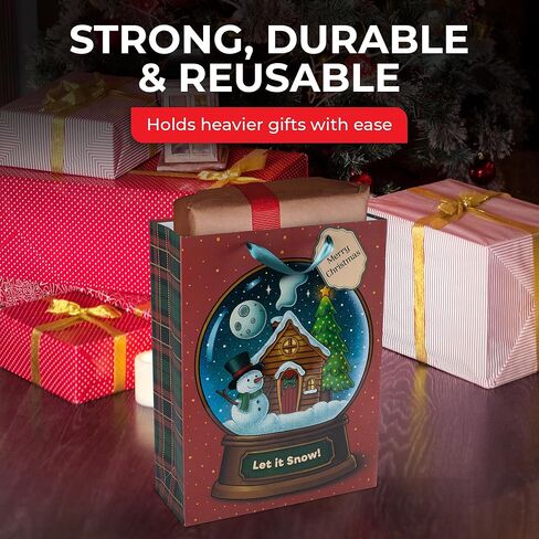 RACHELLE'S Snow Globe Christmas Gift Bags – Medium 13"x10"x4" (2-Pack) – Sturdy Paper Gift Bags with Tissue Paper, Tag and Handle – Let It Snow – Perfect for Christmas Holiday Gifting & Party Favors in Saudi Arabia