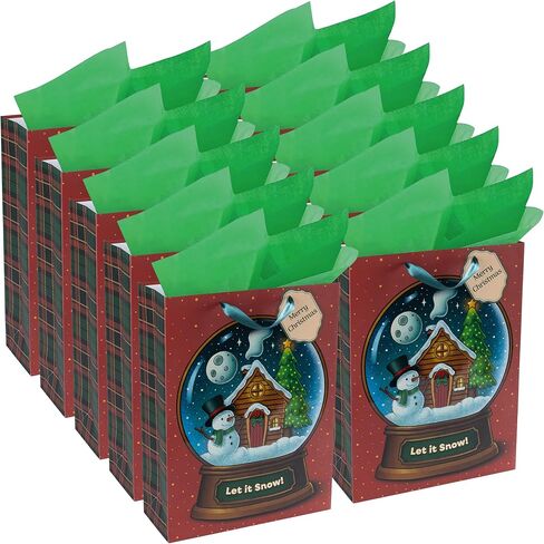 RACHELLE'S Snow Globe Christmas Gift Bags – Medium 13"x10"x4" (2-Pack) – Sturdy Paper Gift Bags with Tissue Paper, Tag and Handle – Let It Snow – Perfect for Christmas Holiday Gifting & Party Favors in Saudi Arabia