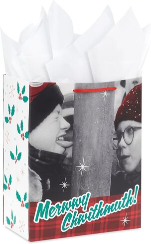 حقيبة هدايا عيد الميلاد الكبيرة من Hallmark A Christmas Story مقاس 13 بوصة مع مناديل ورقية (Merwwy Chwithmuth) للأطفال والأحفاد والمشجعين in Saudi Arabia