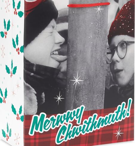 حقيبة هدايا عيد الميلاد الكبيرة من Hallmark A Christmas Story مقاس 13 بوصة مع مناديل ورقية (Merwwy Chwithmuth) للأطفال والأحفاد والمشجعين in Saudi Arabia
