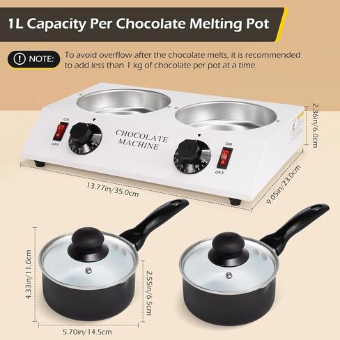Dyna-Living Chocolate Melting Pot Dual-Pot Chocolate Tempering Machine | 80W Chocolate Melting Warmer for Chocolate & Candy Melting, Electric Chocolate Melter Pot, Diversion Nozzles Design in Kuwait