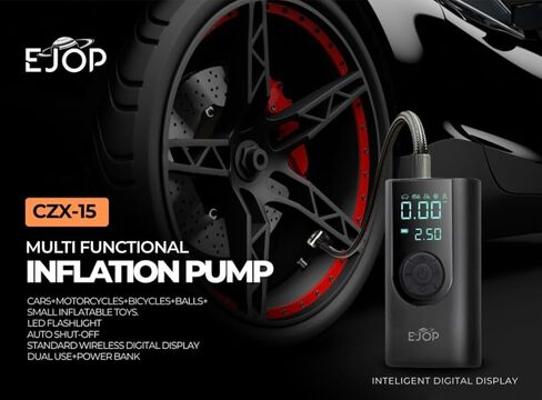 EJOP 150PSI Tire Inflator Portable Air Compressor, Air Pump for Car Tires with Digital Pressure Gauge, Cordless Pump for Car Motorcycle Bicycle Ball, LED Light, Auto Shut-Off,Dual Display,12V Adapter in Saudi Arabia