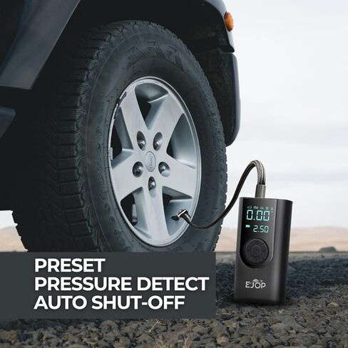EJOP 150PSI Tire Inflator Portable Air Compressor, Air Pump for Car Tires with Digital Pressure Gauge, Cordless Pump for Car Motorcycle Bicycle Ball, LED Light, Auto Shut-Off,Dual Display,12V Adapter in Saudi Arabia