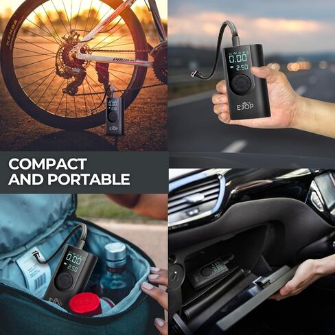 EJOP 150PSI Tire Inflator Portable Air Compressor, Air Pump for Car Tires with Digital Pressure Gauge, Cordless Pump for Car Motorcycle Bicycle Ball, LED Light, Auto Shut-Off,Dual Display,12V Adapter in Saudi Arabia
