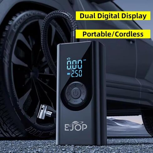 EJOP 150PSI Tire Inflator Portable Air Compressor, Air Pump for Car Tires with Digital Pressure Gauge, Cordless Pump for Car Motorcycle Bicycle Ball, LED Light, Auto Shut-Off,Dual Display,12V Adapter in Saudi Arabia