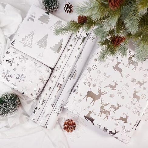 HJIJIAY Christmas Wrapping Paper Roll,3 Rolls Black Gold Christmas Wrapping Paper,Metallic Gift Wrap Paper,Xmas Tree Snowflake Elk Printed Assortment - Mini Roll 17 inch x 118 inch in Saudi Arabia