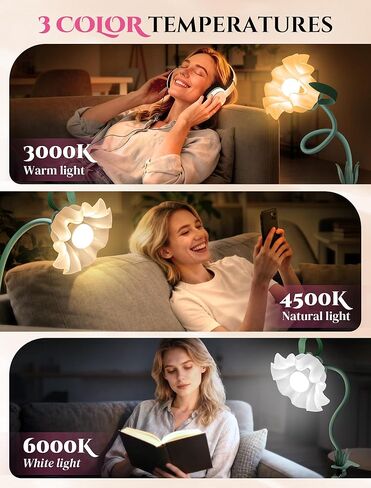 مصباح مكتب ONXE بمشبك على الضوء والزهور، ضوء كتاب قراءة مرن مع 3 أوضاع ألوان ديكور مصباح طاولة لطيف، مشبك على مصباح بجانب السرير للوح الأمامي للسرير، الطاولة، الحضانة، النوم (أخضر-02) in Kuwait