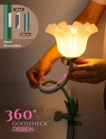 مصباح مكتب ONXE بمشبك على الضوء والزهور، ضوء كتاب قراءة مرن مع 3 أوضاع ألوان ديكور مصباح طاولة لطيف، مشبك على مصباح بجانب السرير للوح الأمامي للسرير، الطاولة، الحضانة، النوم (أخضر-02) in Kuwait
