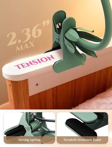 مصباح مكتب ONXE بمشبك على الضوء والزهور، ضوء كتاب قراءة مرن مع 3 أوضاع ألوان ديكور مصباح طاولة لطيف، مشبك على مصباح بجانب السرير للوح الأمامي للسرير، الطاولة، الحضانة، النوم (أخضر-02) in Kuwait