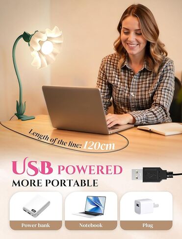 مصباح مكتب ONXE بمشبك على الضوء والزهور، ضوء كتاب قراءة مرن مع 3 أوضاع ألوان ديكور مصباح طاولة لطيف، مشبك على مصباح بجانب السرير للوح الأمامي للسرير، الطاولة، الحضانة، النوم (أخضر-02) in Kuwait