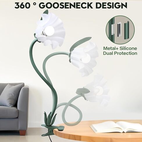 مصباح مكتب ONXE بمشبك على الضوء والزهور، ضوء كتاب قراءة مرن مع 3 أوضاع ألوان ديكور مصباح طاولة لطيف، مشبك على مصباح بجانب السرير للوح الأمامي للسرير، الطاولة، الحضانة، النوم (أخضر-02) in Kuwait