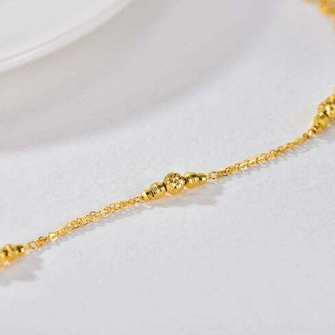 18K Yellow Gold Ball Bracelet Jewelry Gift for Women, Dainty Real Gold Italian Double Chain Bracelets Fine Jewelry Gift for Her, Wife, Girlfriend 6.5"+1" in Saudi Arabia