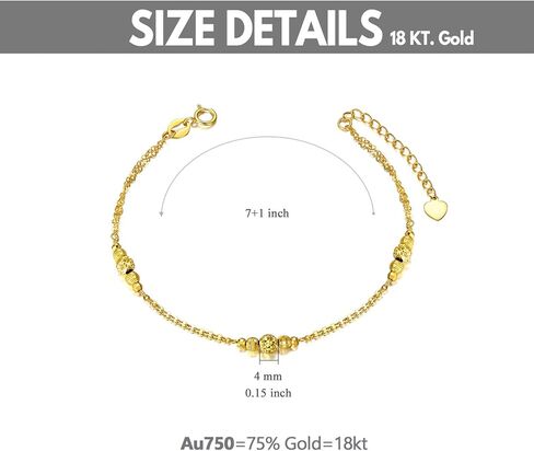 18K Yellow Gold Ball Bracelet Jewelry Gift for Women, Dainty Real Gold Italian Double Chain Bracelets Fine Jewelry Gift for Her, Wife, Girlfriend 6.5"+1" in Saudi Arabia