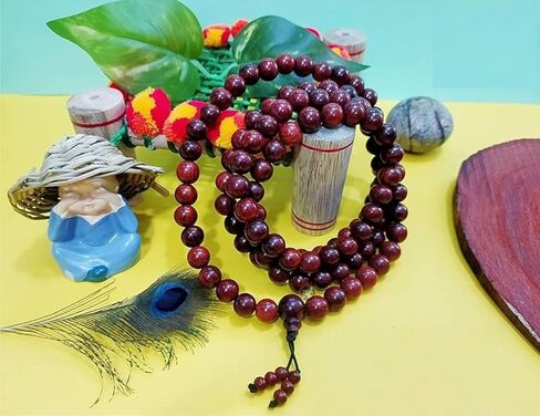 "108 Beads Red Sandalwood Mala with Certificate/Lal Chandan Mala with Certificate for Mantra Jaap- Pack of 1" in Saudi Arabia