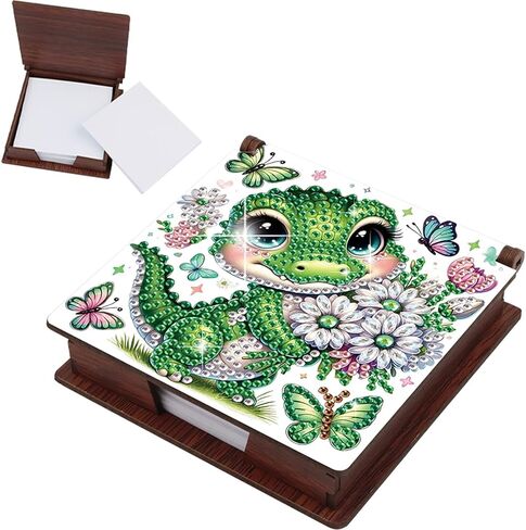 FRANDEK Dog Family DIY Diamond Art Wooden Notecard Box Kit with 160 Sheets, Memo Pad Holder Organizer, Creative Gift for Adults Beginners, Home Office Desk Decor in Saudi Arabia
