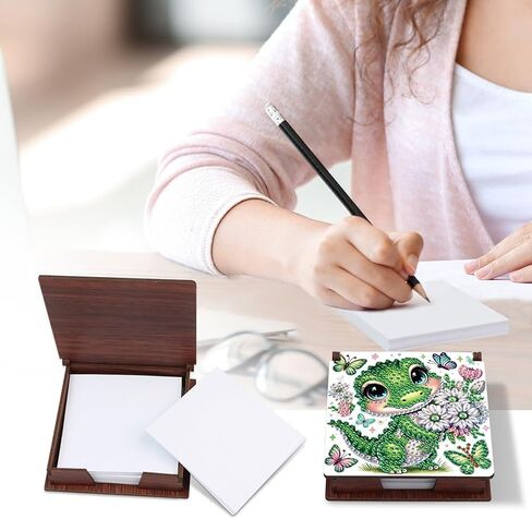 FRANDEK Dog Family DIY Diamond Art Wooden Notecard Box Kit with 160 Sheets, Memo Pad Holder Organizer, Creative Gift for Adults Beginners, Home Office Desk Decor in Saudi Arabia