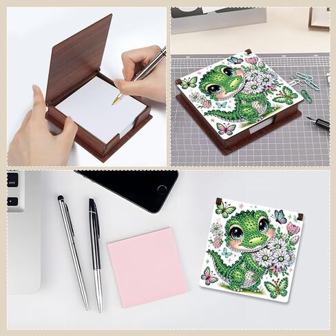 FRANDEK Dog Family DIY Diamond Art Wooden Notecard Box Kit with 160 Sheets, Memo Pad Holder Organizer, Creative Gift for Adults Beginners, Home Office Desk Decor in Saudi Arabia