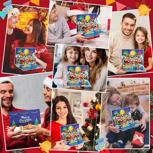 بطاقة عيد الميلاد المنبثقة ثلاثية الأبعاد مع أضواء الألعاب النارية والموسيقى - بطاقة تهنئة للعطلات في بيت الزنجبيل للأطفال والرجال والنساء وبطاقات عيد الميلاد العائلية (يتضمن المغلف) in Kuwait