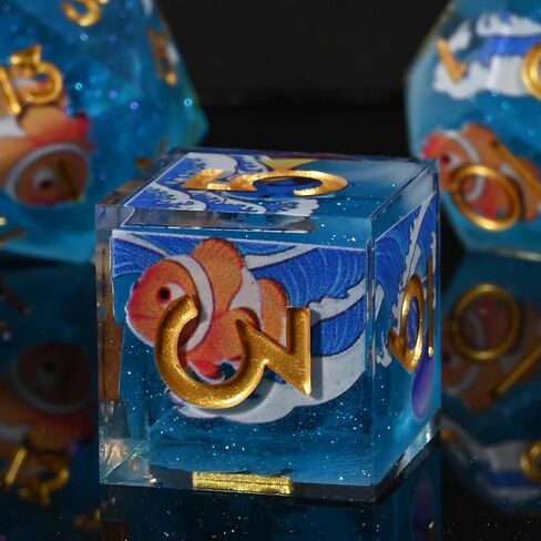 مجموعة نرد DND 7 قطع ذات حافة حادة زرقاء نمط الحياة البحرية من الراتنج نرد متعدد السطوح من الراتنج ذو حافة حادة لعبة لعب الأدوار لعبة RPG MTG (الحياة البحرية - أخضر) in Kuwait