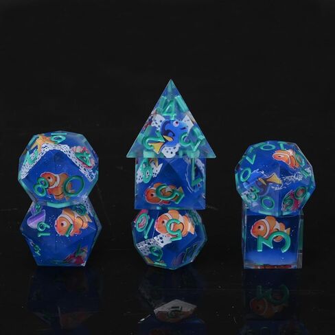 DND Dice Set 7-Pcs Sharp Edge Blue Marine Life Style Resin Dice Polyhedron Resin Sharp Edge dice Role-Playing Game RPG MTG Board Game (Marine Life - Green) in Saudi Arabia
