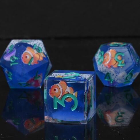 DND Dice Set 7-Pcs Sharp Edge Blue Marine Life Style Resin Dice Polyhedron Resin Sharp Edge dice Role-Playing Game RPG MTG Board Game (Marine Life - Green) in Saudi Arabia