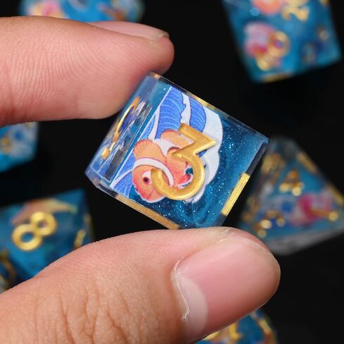 مجموعة نرد DND 7 قطع ذات حافة حادة زرقاء نمط الحياة البحرية من الراتنج نرد متعدد السطوح من الراتنج ذو حافة حادة لعبة لعب الأدوار لعبة RPG MTG (الحياة البحرية - أخضر) in Kuwait