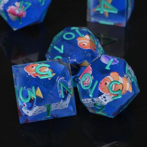 DND Dice Set 7-Pcs Sharp Edge Blue Marine Life Style Resin Dice Polyhedron Resin Sharp Edge dice Role-Playing Game RPG MTG Board Game (Marine Life - Green) in Saudi Arabia