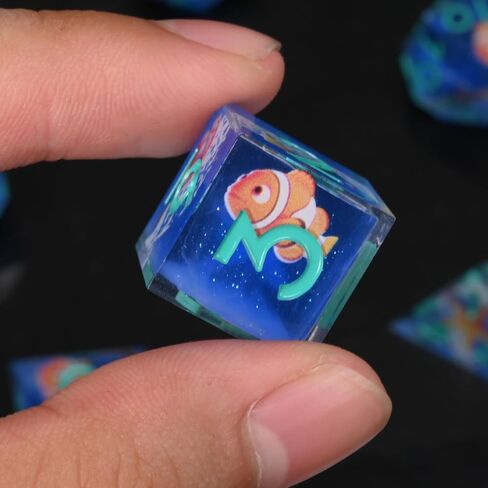 DND Dice Set 7-Pcs Sharp Edge Blue Marine Life Style Resin Dice Polyhedron Resin Sharp Edge dice Role-Playing Game RPG MTG Board Game (Marine Life - Green) in Saudi Arabia