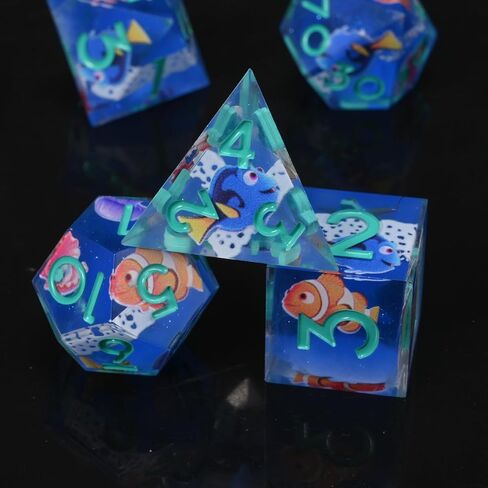 DND Dice Set 7-Pcs Sharp Edge Blue Marine Life Style Resin Dice Polyhedron Resin Sharp Edge dice Role-Playing Game RPG MTG Board Game (Marine Life - Green) in Saudi Arabia