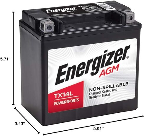 Energizer TX14AHL AGM Motorcycle and ATV 12V Battery, 210 Cold Cranking Amps and 12 Ahr. Replaces: YTX14AHL-BS and others, Black in Saudi Arabia