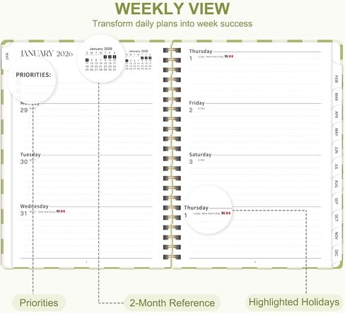 2026 Planner, Weekly and Monthly Calendar Academic Planning Book, Jan 2026 - Dec 2026, Agenda Calendar Planner for Office Supplies and Desk Accessories - A5 (6.3" x 8.5") in Kuwait