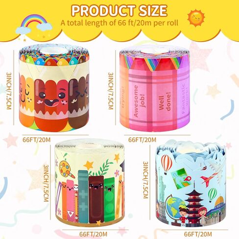 264ft Bulletin Board Border Roll Decorations,4 Rolls Colorful Pencils & Crayons & Bookshelf & World Traveler Coated Rolled Border Trim with Adhesive Dots for Classroom Nursery Room Office School in Saudi Arabia