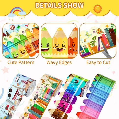 264ft Bulletin Board Border Roll Decorations,4 Rolls Colorful Pencils & Crayons & Bookshelf & World Traveler Coated Rolled Border Trim with Adhesive Dots for Classroom Nursery Room Office School in Saudi Arabia