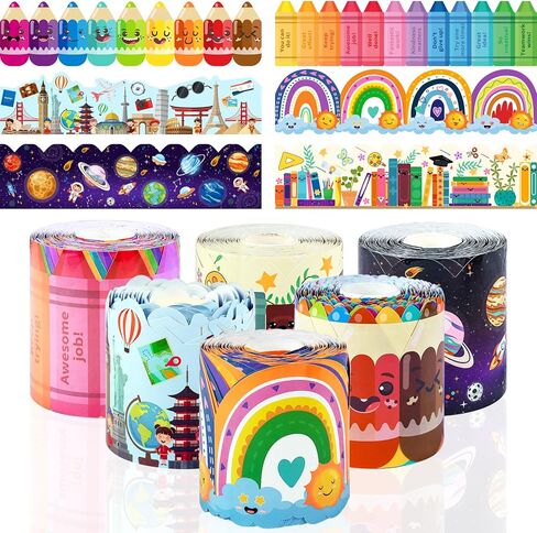 264ft Bulletin Board Border Roll Decorations,4 Rolls Colorful Pencils & Crayons & Bookshelf & World Traveler Coated Rolled Border Trim with Adhesive Dots for Classroom Nursery Room Office School in Saudi Arabia