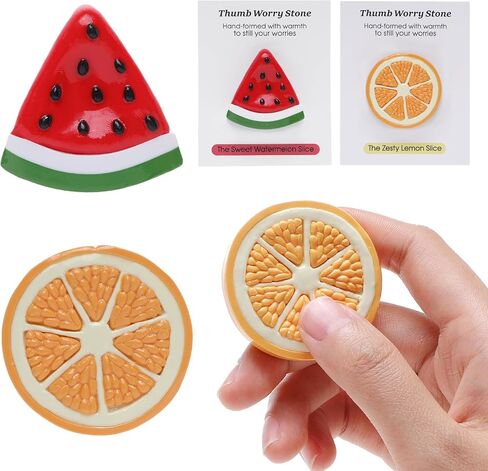 Worry Stone for Anxiety, Handmade Polymer Clay Thumb Worry Stone 2pcs Adorable Animal and Fruit Shapes Thumb Pocket Stone for Relief Meditation Anxiety (Bee and Frog, 2) in Saudi Arabia