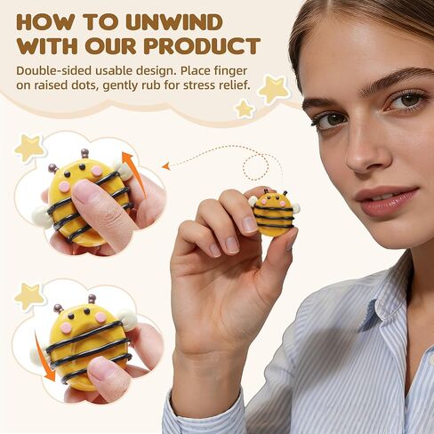 Worry Stone for Anxiety, Handmade Polymer Clay Thumb Worry Stone 2pcs Adorable Animal and Fruit Shapes Thumb Pocket Stone for Relief Meditation Anxiety (Bee and Frog, 2) in Saudi Arabia