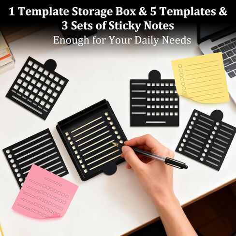 استنسل وحامل ملاحظات لاصقة مع 5 قوالب، قالب قابل لإعادة الاستخدام مقاس 3 × 3 بوصة متوافق مع ملاحظات ما بعد النشر للمكتب والمنزل in Kuwait