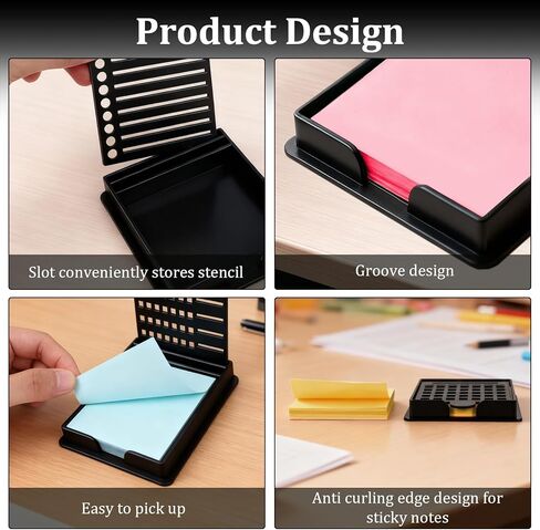 استنسل وحامل ملاحظات لاصقة مع 5 قوالب، قالب قابل لإعادة الاستخدام مقاس 3 × 3 بوصة متوافق مع ملاحظات ما بعد النشر للمكتب والمنزل in Kuwait