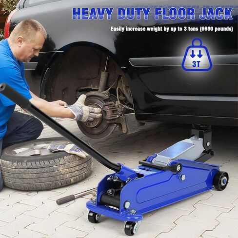 3 Ton Floor Jack (6600 lbs), Steel Low Profile, Heavy-Duty Hydraulic Car Jack with Fast Pump, Lifting Range 5"-15.2" (Blue) in Saudi Arabia