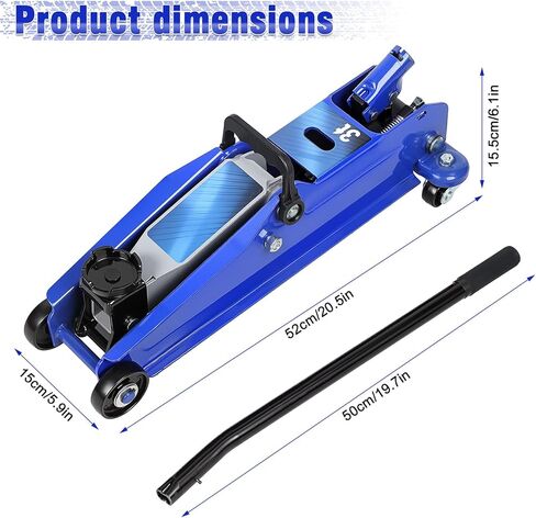 3 Ton Floor Jack (6600 lbs), Steel Low Profile, Heavy-Duty Hydraulic Car Jack with Fast Pump, Lifting Range 5"-15.2" (Blue) in Saudi Arabia
